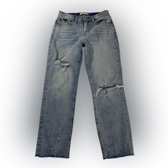Abercrombie & Fitch Jeans Women’s 25 Blue Boyfriend Mid Rise Distressed Ripped - Picture 1 of 11